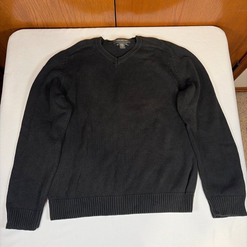 Banana Republic V Neck Knit Pullover Sweater Men's L Black